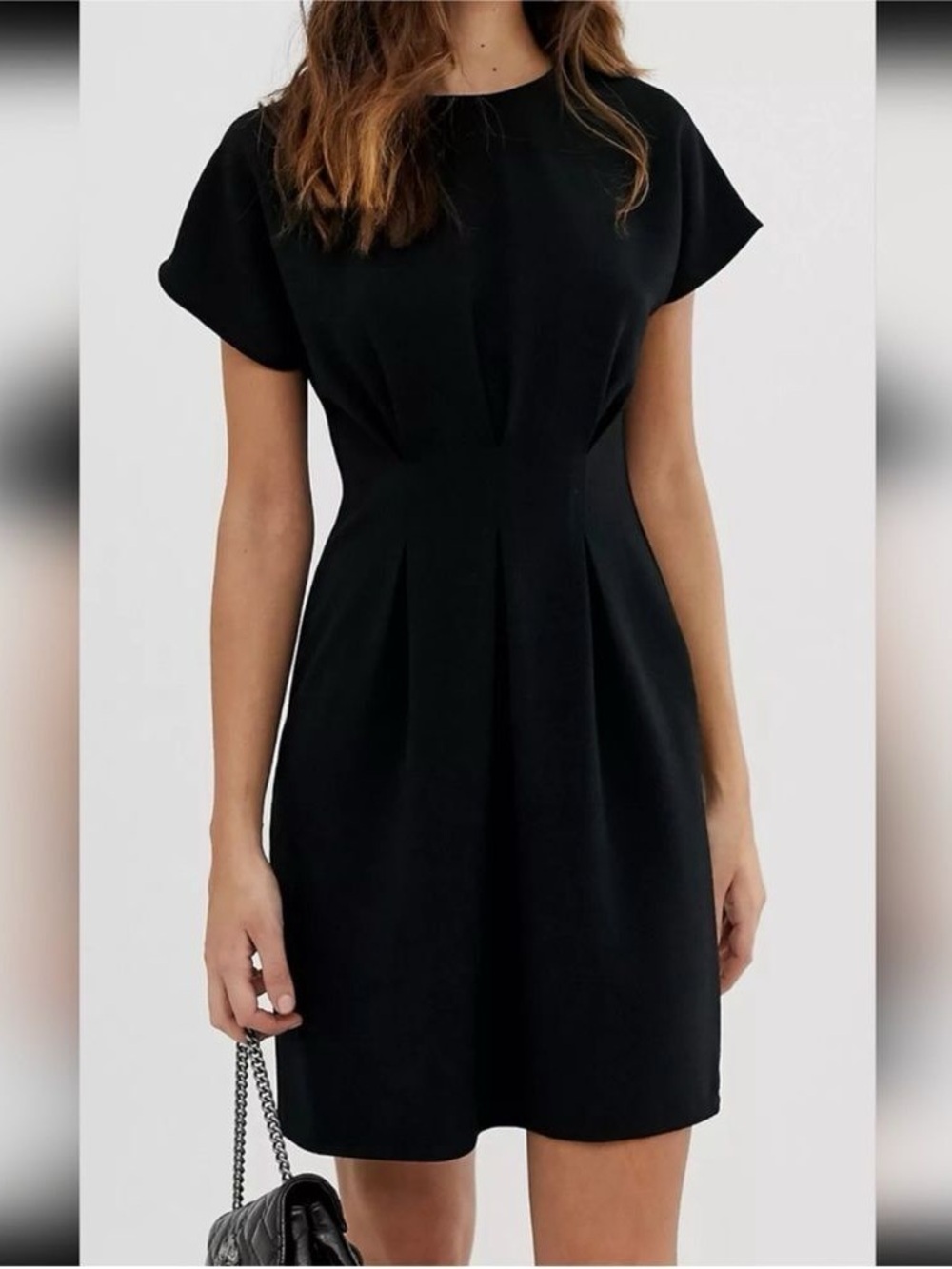 ASOS Black Short Sleeve Pleated Mini Dress US 6 Tall
